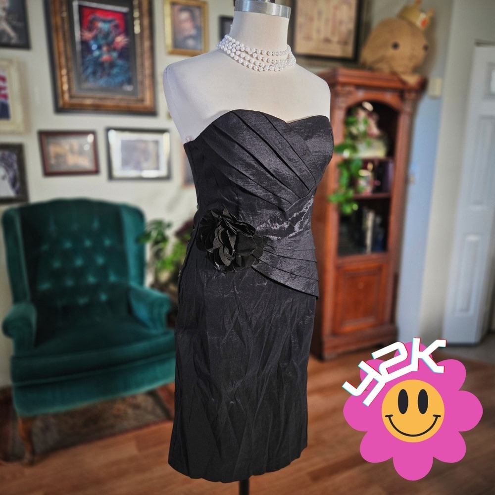 Vintage Y2K Romeo & Juliet Couture Black Strapless Floral Cocktail‎ Mini Dress